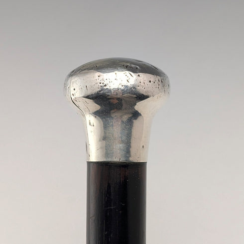 1916 British Antique Black Shaft Sterling Silver Rondelle Handle Cane 87cm