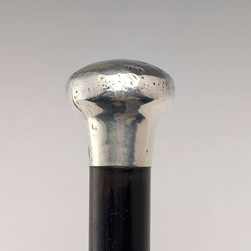 1916 British Antique Black Shaft Sterling Silver Rondelle Handle Cane 87cm