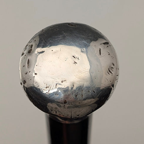 1916 British Antique Black Shaft Sterling Silver Rondelle Handle Cane 87cm