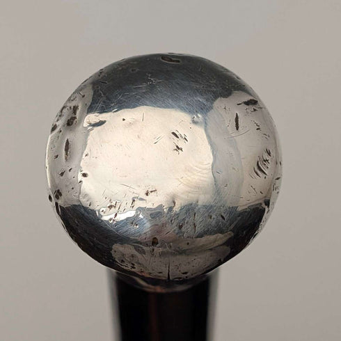 1916 British Antique Black Shaft Sterling Silver Rondelle Handle Cane 87cm