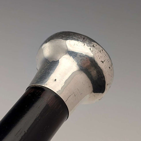 1916 British Antique Black Shaft Sterling Silver Rondelle Handle Cane 87cm