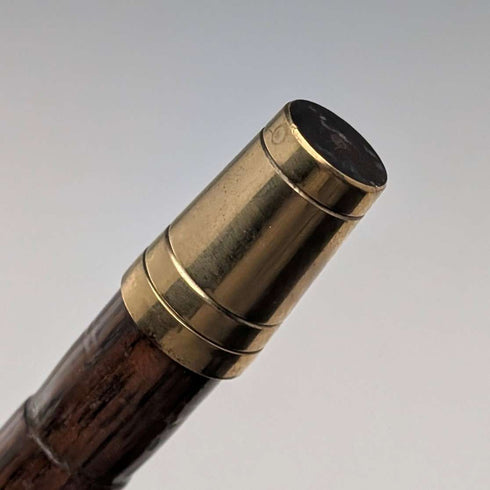 Circa 1928 British Vintage Brown Shaft, Curved Handle, Sterling Silver Ornamented Walking Stick, 85cm