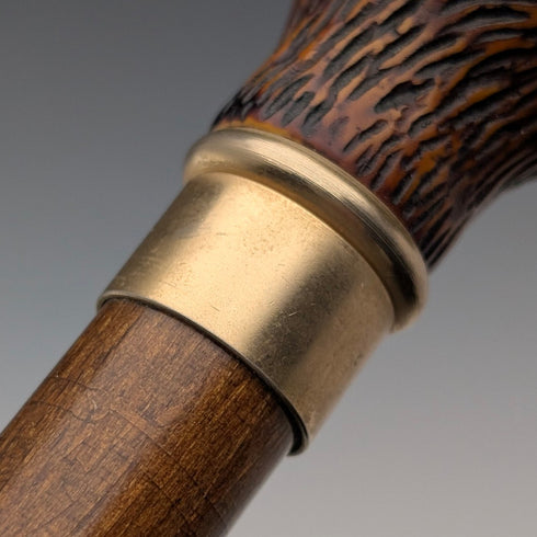 Vintage brown shaft resin fox head handle walking stick, 90cm