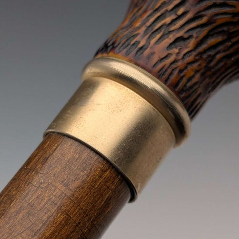 Vintage brown shaft resin fox head handle walking stick, 90cm