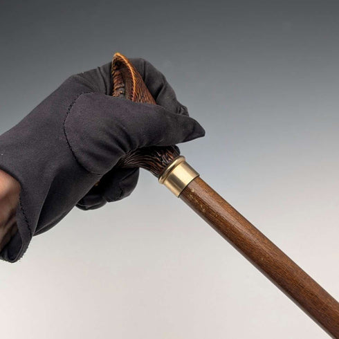 Vintage brown shaft resin fox head handle walking stick, 90cm