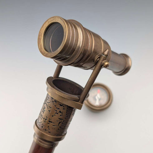 Vintage British Telescope & Compass Handle Split Shaft Walking Stick, 97cm, Dollond London