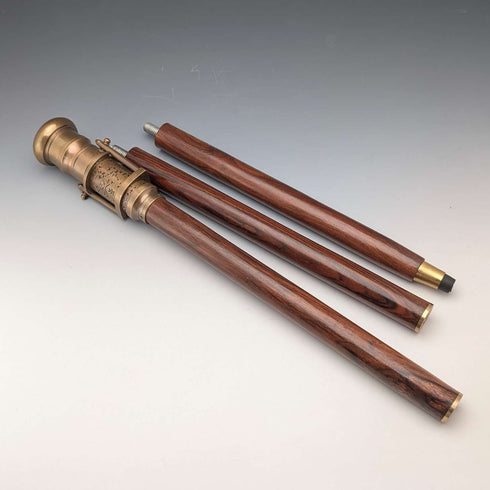 Vintage British Telescope & Compass Handle Split Shaft Walking Stick, 97cm, Dollond London