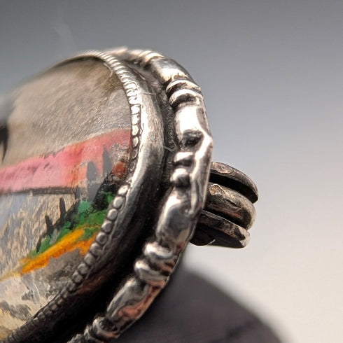 Antique British Butterfly Wing Tropical Landscape Pure Silver Brooch TLM