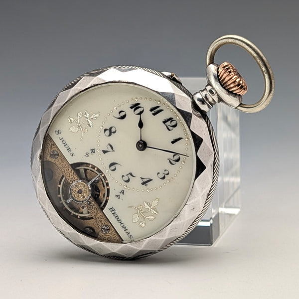 アンティーク ヘブドマス 8日巻懐中時計 銀側ケース 動作良好