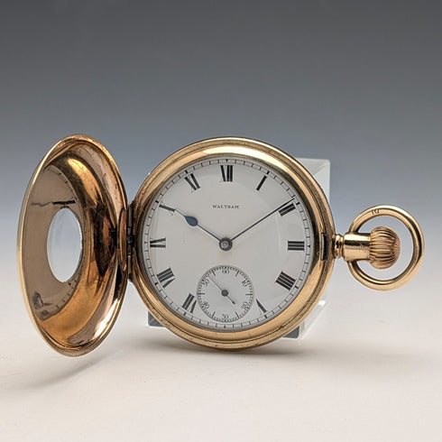 1917年頃 米国アンティーク ウォルサム 懐中時計 金張りハーフハンター 整備済