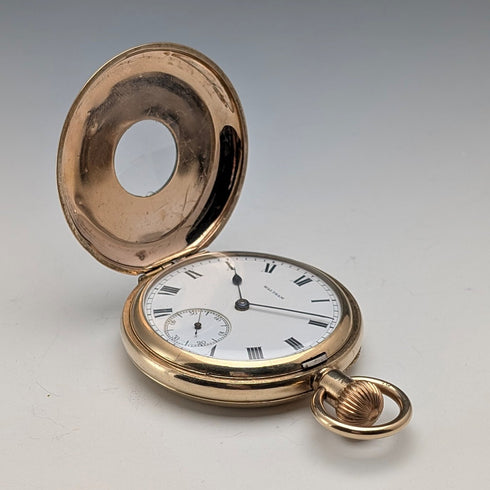 1917年頃 米国アンティーク ウォルサム 懐中時計 金張りハーフハンター 整備済