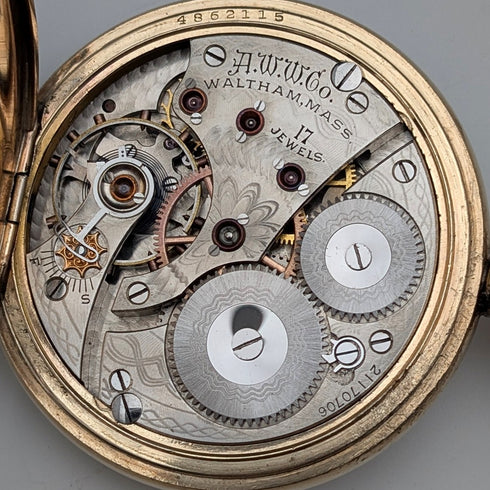 1917年頃 米国アンティーク ウォルサム 懐中時計 金張りハーフハンター 整備済