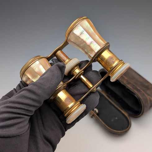 French Antique Mother-of-Pearl Opera Glasses/Binoculars with Case, Colmont FT