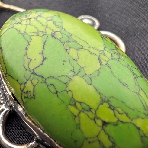 英国アンティーク 純銀製 ダブルアルバートチェーン 67g グリーンターコイズフォブ