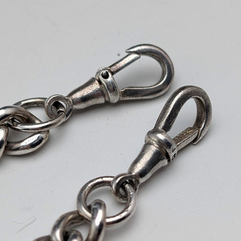 英国アンティーク 純銀製 ダブルアルバートチェーン 67g グリーンターコイズフォブ