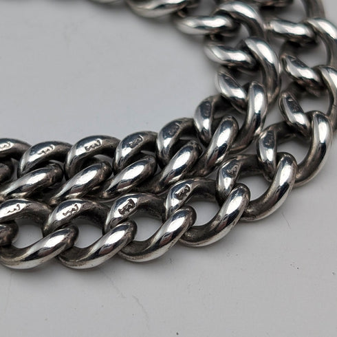 英国アンティーク 純銀製 ダブルアルバートチェーン 67g グリーンターコイズフォブ