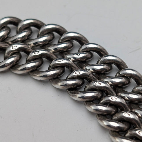 英国アンティーク 純銀製 ダブルアルバートチェーン 59g 純銀&琥珀トンボフォブ