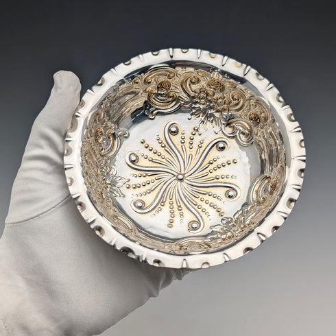 1890年 英国アンティーク 純銀製 脚付きボウル 直径13cm Charles Edwards