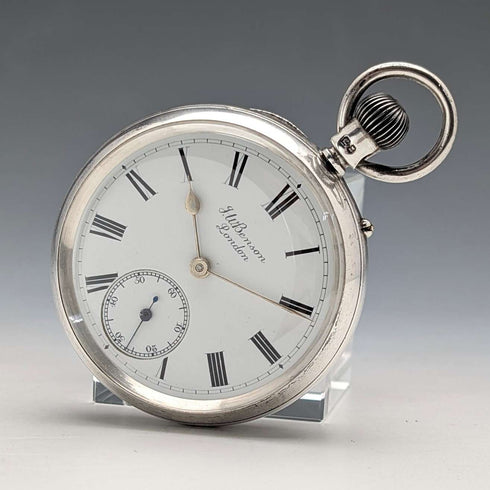 1899 British antique JW Benson BANK pocket watch, sterling silver open face, in good working order