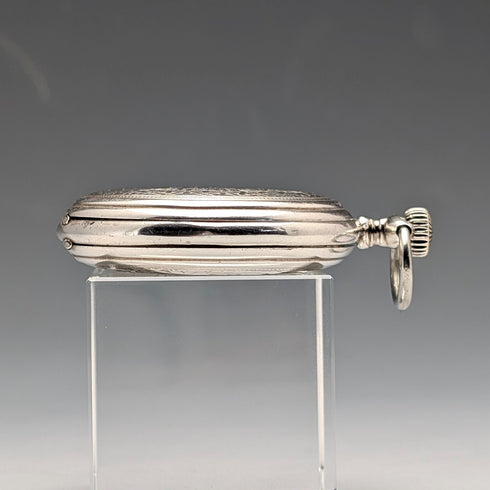 1901年頃 アンティーク ロンジン 懐中時計 アール・ヌーヴォー装飾 銀側ハンターケース 動作良好