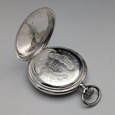 1901年頃 アンティーク ロンジン 懐中時計 アール・ヌーヴォー装飾 銀側ハンターケース 動作良好