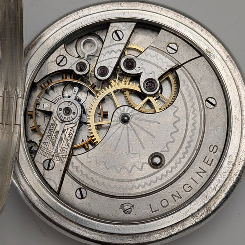 1901年頃 アンティーク ロンジン 懐中時計 アール・ヌーヴォー装飾 銀側ハンターケース 動作良好