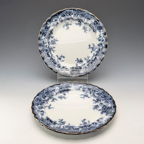 Pair of antique British Burlington pattern semi-porcelain side plates by Wedgwood & Co.