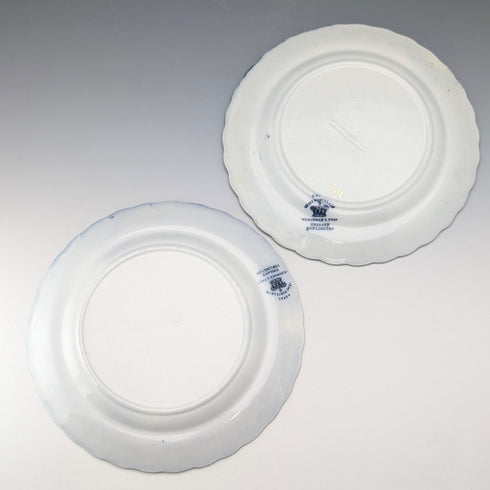 Pair of antique British Burlington pattern semi-porcelain side plates by Wedgwood & Co.