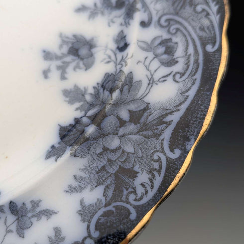 Pair of antique British Burlington pattern semi-porcelain lunch plates by Wedgwood & Co.