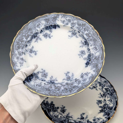 Pair of antique British Burlington pattern semi-porcelain lunch plates by Wedgwood & Co.