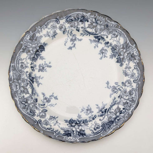 Pair of antique British Burlington pattern semi-porcelain dinner plates by Wedgwood & Co.