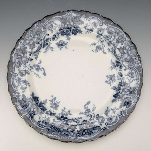 Pair of antique British Burlington pattern semi-porcelain dinner plates by Wedgwood & Co.