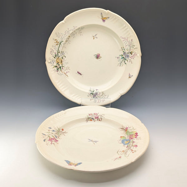French Antique Japonism Design Hard Ceramic Soup Plate Pair ①