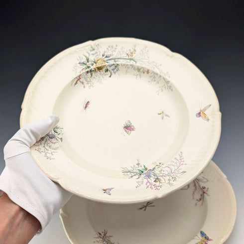 French Antique Japonism Design Hard Ceramic Soup Plate Pair ①