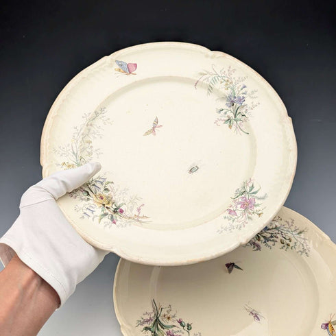 French Antique Japonism Design Hard Ceramic Dinner Plate Pair ①