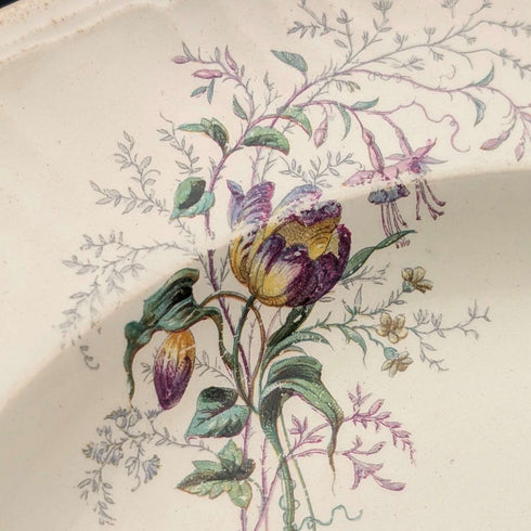 French Antique Japonism Design Hard Ceramic Soup Plate Pair ②