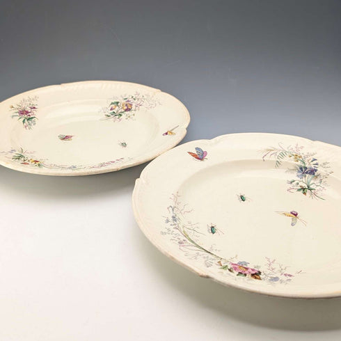 French Antique Japonism Design Hard Ceramic Soup Plate Pair ②
