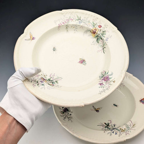 French Antique Japonism Design Hard Ceramic Soup Plate Pair ②