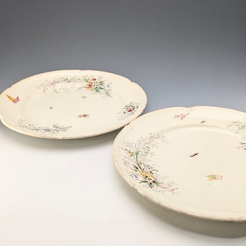 French Antique Japonism Design Hard Ceramic Dinner Plate Pair ②