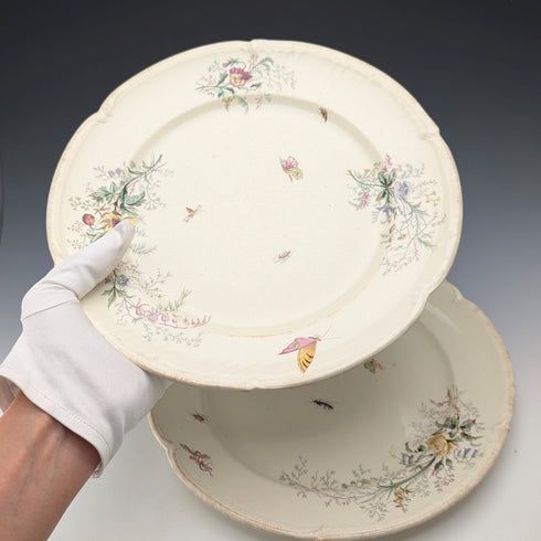 French Antique Japonism Design Hard Ceramic Dinner Plate Pair ②