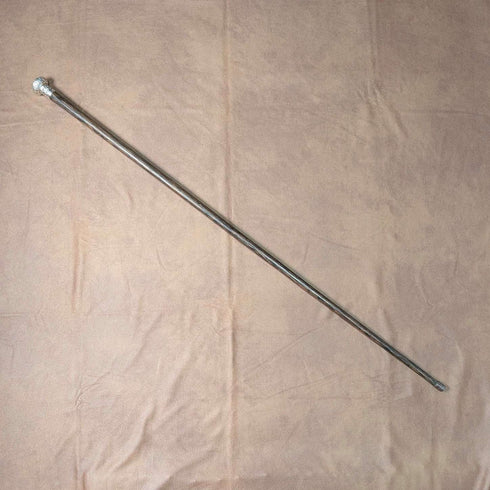 Antique British black shaft engraved sterling silver walking stick with rondelle handle, 86cm