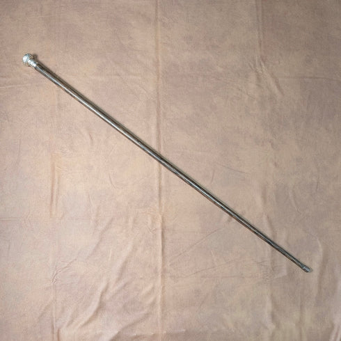 Antique British black shaft engraved sterling silver walking stick with rondelle handle, 86cm