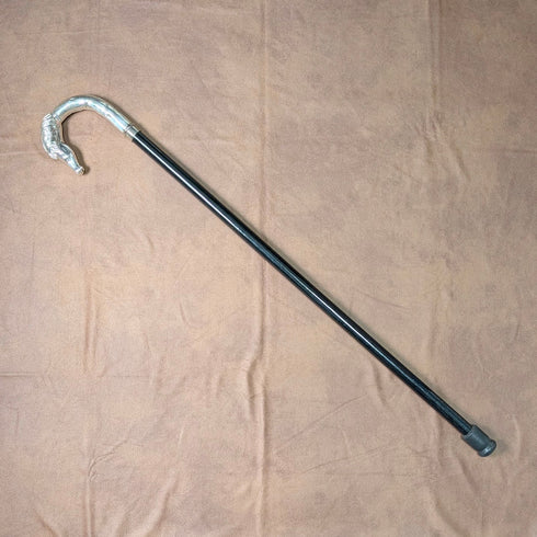 Italian Vintage Black Shaft Sterling Silver Horsehead Handle Walking Stick, 82cm