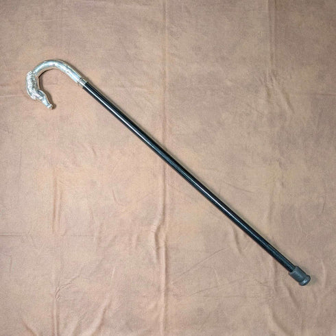 Italian Vintage Black Shaft Sterling Silver Horsehead Handle Walking Stick, 82cm