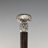 Antique British black shaft engraved sterling silver walking stick with rondelle handle, 86cm