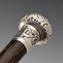 Antique British black shaft engraved sterling silver walking stick with rondelle handle, 86cm