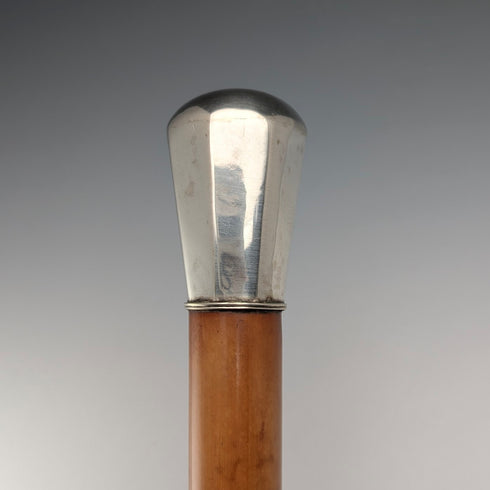 Antique Malacca Shaft Sterling Silver Rondelle Handle Walking Stick 87cm