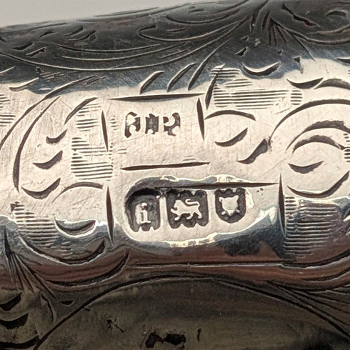 1904 British Antique Black Shaft Horn Clutch Handle Sterling Silver Decorated Walking Stick 90cm