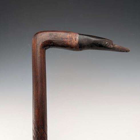 Vintage Carved Brown Shaft Heron Head Handle Walking Stick 91cm