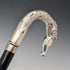 Italian Vintage Black Shaft Sterling Silver Horsehead Handle Walking Stick, 82cm
